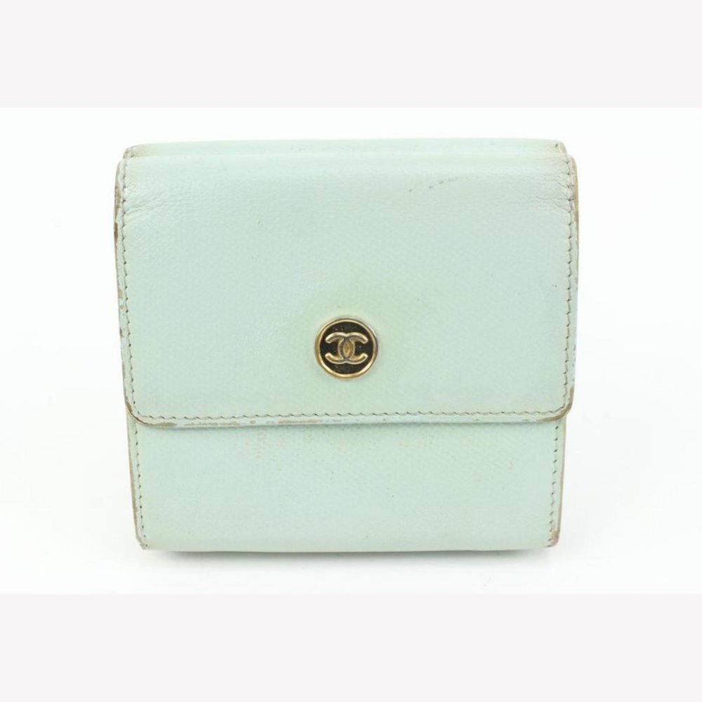 Chanel Seafoam Green Calfskin Button Line Compact Trifold Wallet 54ck325s